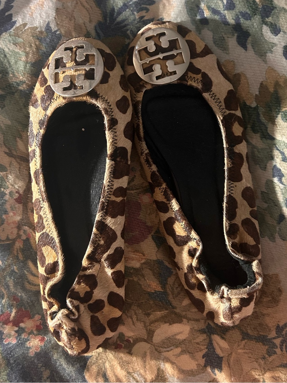 Tory Burch Leopard-Print Reva Ballet Flats with Logo Medallion - Brown/Black